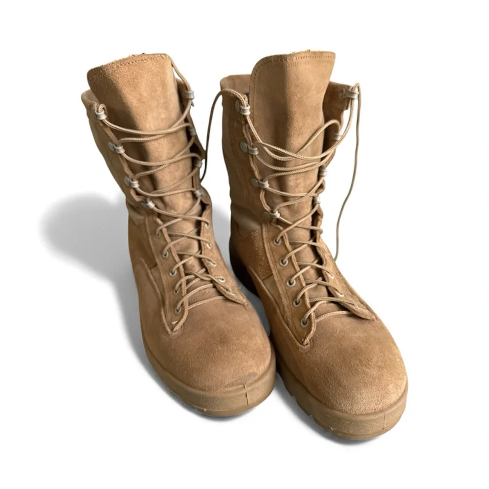 US Military Issue Tan Suede & Textile Lace Up Rugged Flight & Combat Boots Sz 12